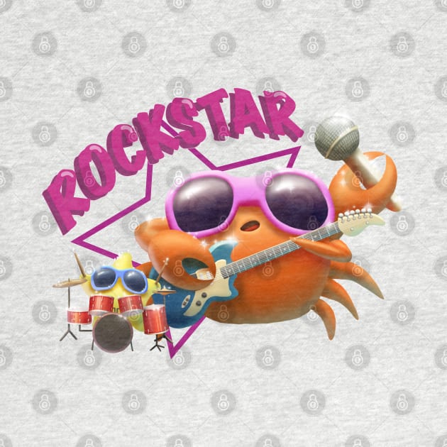 Cute Crab and Starfish Rock Star Band by Irene Koh Studio